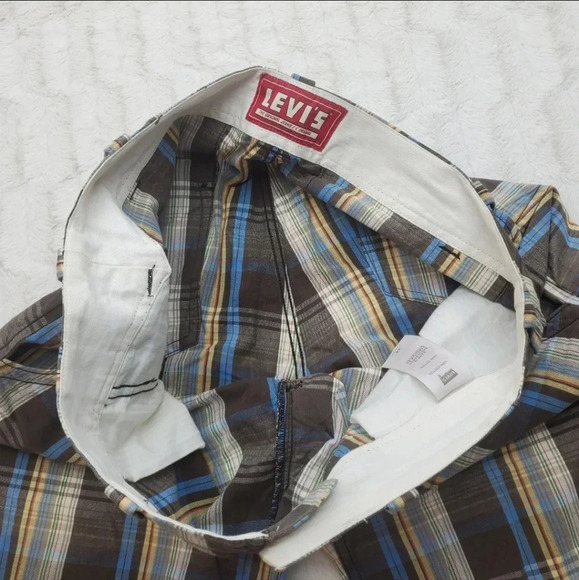 Levi's Men's  Shorts Brown Blue Check Flat Front HQ Size 36 Actual 37 - Picture 7 of 13